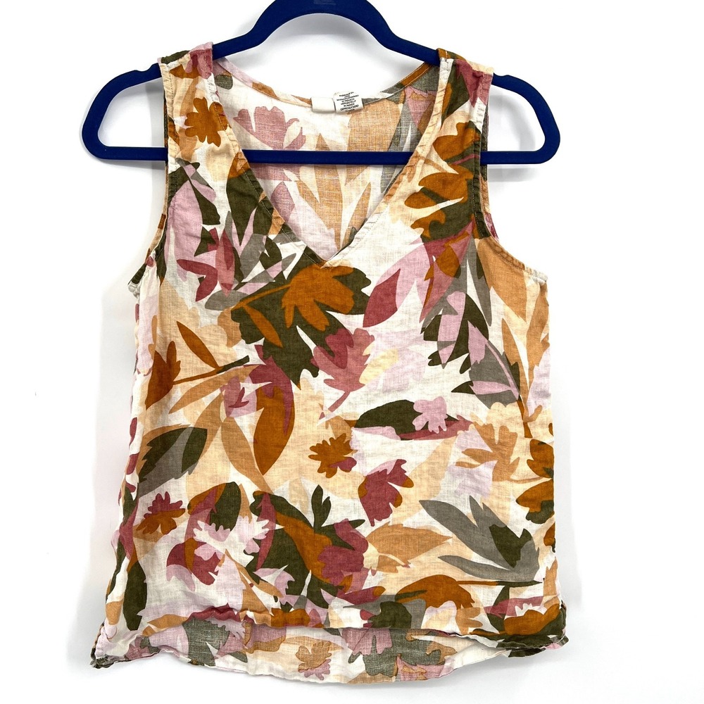 Joie 100% linen tank top fall floral sustainable quiet luxury boxy oversized S